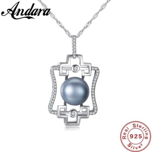 925 Sterling Silver Necklace Pendant 10-15mm Natural Pearl Fine Jewelry Woman Single Necklaces