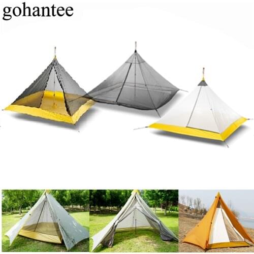 Ultralight Camping Tent 3-4 Person Outdoor 40D Nylon Silicone Coated Rodless Pyramid Large Tent Breathable 3-4 Season Inner Tent