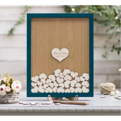 Personalised birthday hearts guest book wedding dropbox 3D custom baby shower wishes box Alternative drop top box with wooden