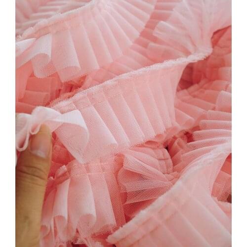 2Meters 2Layers Wavy ruffled Red Blue Pink Burgundy Pleated Lace Skirt Trims Mesh Skirt cuffs handmade DIY 5cm