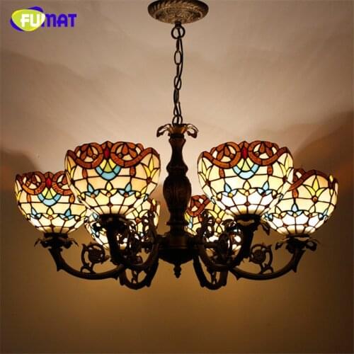 Tiffany Pendant Lamp European Retro Style Baroque Stained Glass Shade Restaurant Living Room Suspension Lamp Project Lights