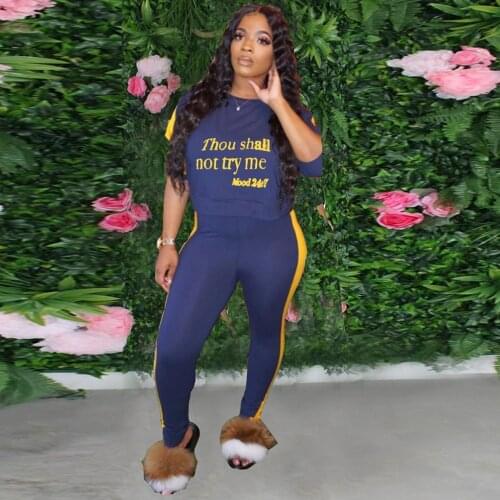 Casual Gymwear Clothing Active Wear Two Piece Sweatsuit Letter Print Long Sleeve T-shirt+slim Fit Stretchy Trouser Streetwear