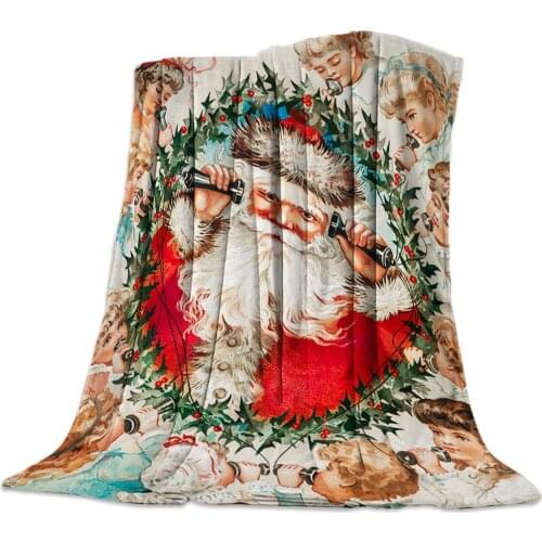 Christmas Santa Claus Child Listen To Wishes Throw Blanket Warm Microfiber Blanket Bedroom Sofa Supplies Blankets for Beds