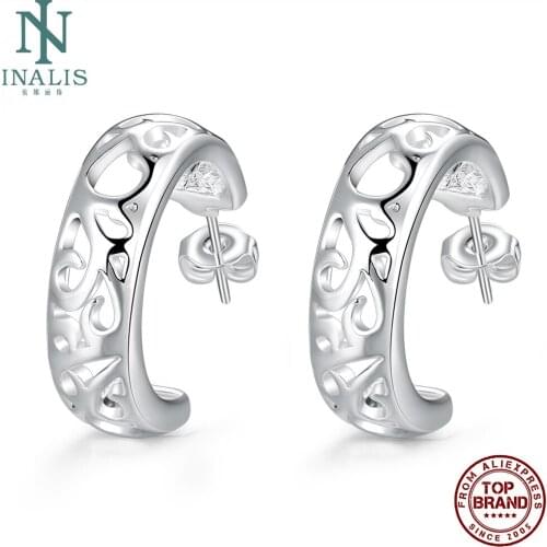 INALIS Classic Hollow Carved Stud Earrings For Women Romantic White Female Copper Earring Wedding Fashion Jewelry New Arrival