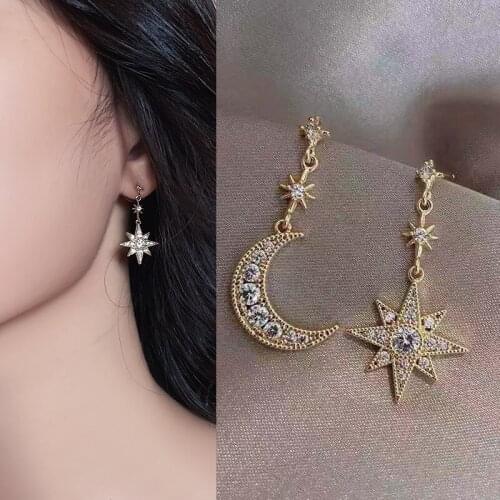 Drop Earrings for Women Star Moon Asymmetric Crystal Women Earrings Trendy 2020 Fashion Jewelry Wholesale