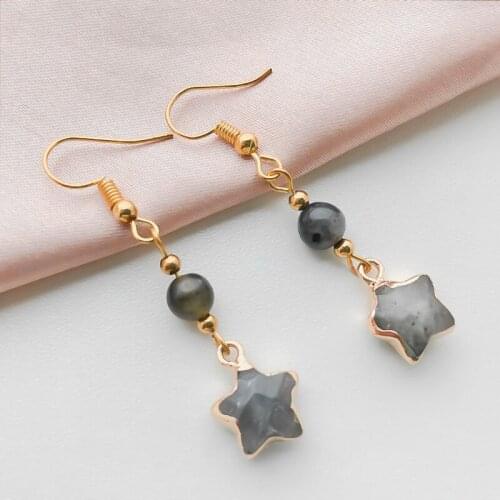 Korean Fashion Five-pointed Star Dangle Earrings Crystal Opal Natural Stone Earrings for Women Gold Stainless Steel Jewelry Gift