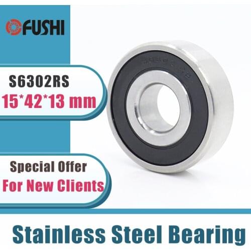 10PCS S6302RS Bearing 15*42*13 mm ABEC-3 440C Stainless Steel S 6302RS Ball Bearings 6302 Stainless Steel Ball Bearing