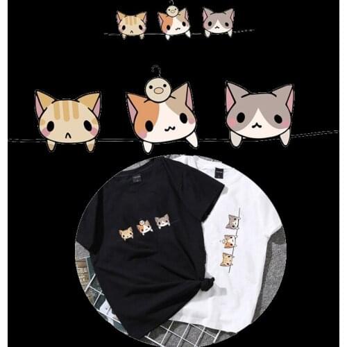 Lovely Three Cat Patches Heat Transfer Iron On Patch A-level Washable Clothes T-shirt Stickers Easy Print By Household