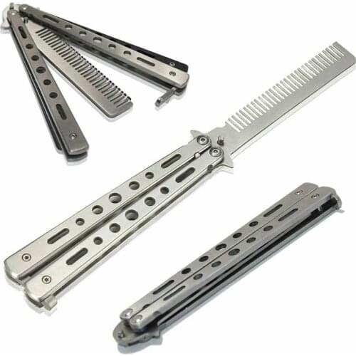 Foldable Combs Stainless Steel Butterfly Practice Knife Flick Hair Comb Styling Trainer Tool Hairdressing Styling Tool
