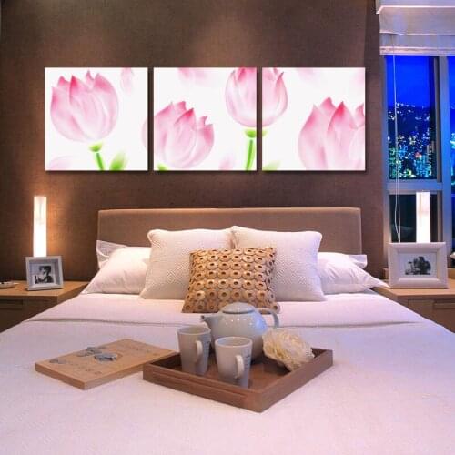 Modern 3PCS Canvas Wall Painting Pink Tulips Home Decoration Art Picture Paint on Canvas Living Room Wall Art Home Decor