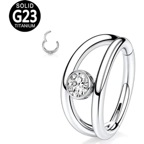 G23 Titanium Nose Ring 2 Fans Out Design CZ Hinged Segment Clicker Ear Cartilage Tragus Daith Earrings Helix Piercing Jewelry