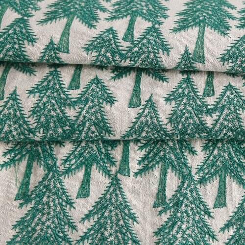 Cotton linen forest embroidery fabric Japanese and Korean embroideried Cloth DIY dress table cloth curtaion material Chirstmas