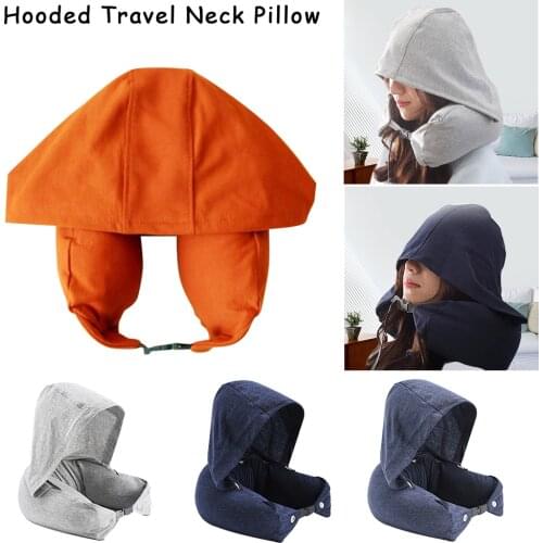 U Shaped Body Neck Pillow Solid Grey Nap Cotton Particle Pillow Soft Hooded U-pillow Home Airplane Car Travel Cervical Pillow