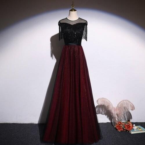 Evening Dress Beads O-Neck Sleeveless Luxurious Empire Sequins Tulle A-Line New Floor-Length Party Formal Dresses Woman B1058