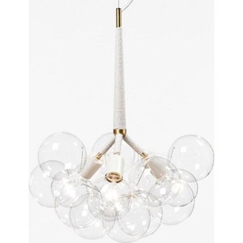 Vintage glass ball handmade wicker modern led chandelier luzes de teto ventilador de techo living room decoration