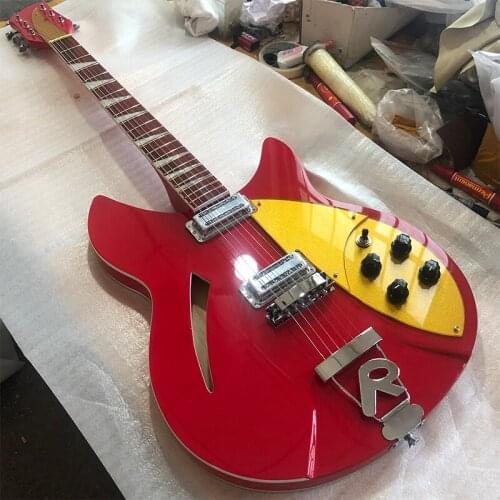 High quality 360 electric guitar, 6 strings, half hollow core, red brown paint, double output, dot inlay, Korean pickup, package