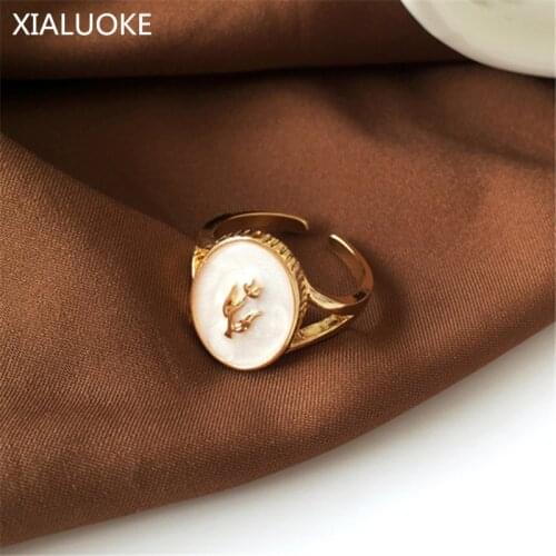 XIALUOKE Retro Geometric Oval Epoxy Tulips Rose Ring For Women Trendy Temperament Flowers Index Finger Rings Jewelry Wholesale