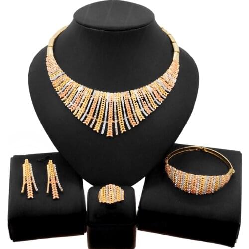 Yulaili New African Jewelry Sets Charm Crystal Necklace Earrings Bracelet Ring for Women Wedding Bridal Jewelery Set Wholesale