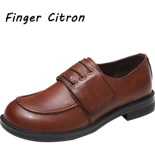 Finger Citron Genuine Cow Leather Women Loafer Shoes Round Toe Rubber Outsole By Handmade Comfortable Lady Style Size 35-41