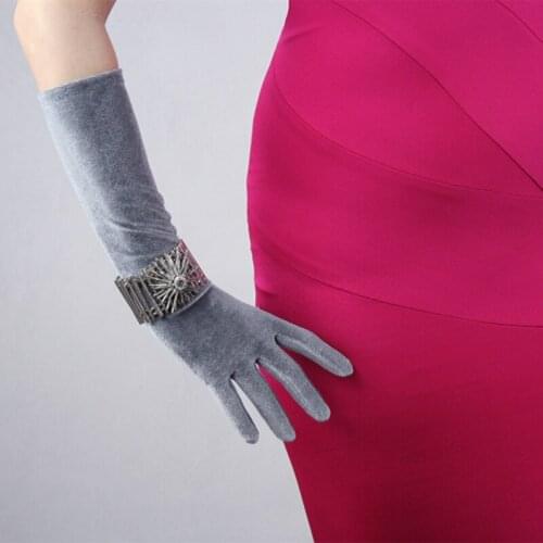 Female Fashion Elegant 40cm Velvet Gloves Grey Short Women High Elastic Velvet Flannel Gloves TB64
