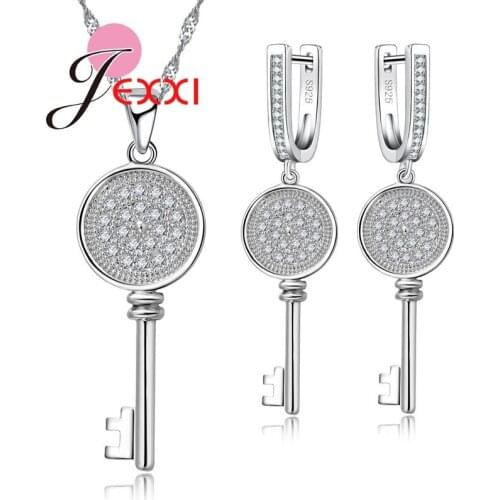 New Turkey Jewelry 925 Sterling Silver Wedding Jewellery Set for Women Round Mosaic Crystal Fashion Key Love Gift