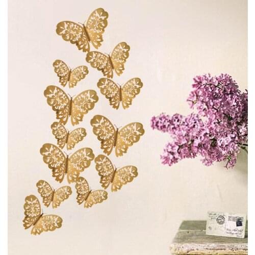 12Pcs 3D Hollow Wall Stickers Butterfly Fridge for Home Decoration Mariposas Decorativas Wall Decor Mariposas Decorativas