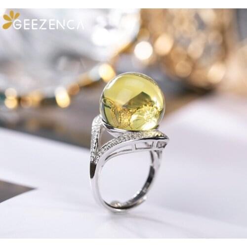 15.5mm Blue Amber S925 Silver Ring For Women Zircons Luxurious Elegant Trendy Resizable Rings Fine Jewelry Engagement Party Gift