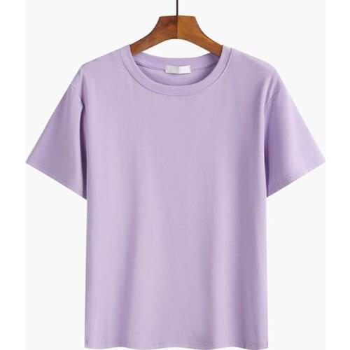 2021 Korean Women Basic Cotton T shirt Short sleeve O neck Tees Ladies Solid color Casual Tee Shirt Streetwear Female Tops