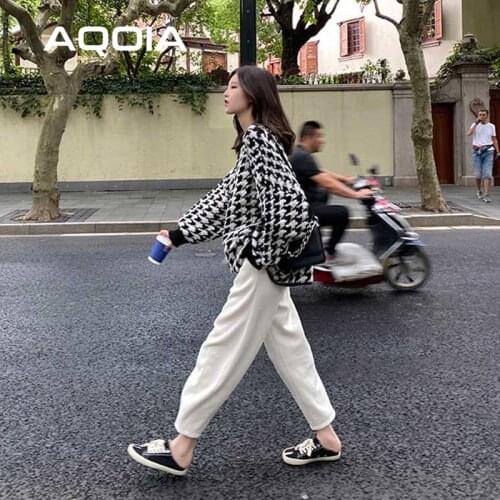 2020 Winter Vintage Style Houndstooth Knit Womens Sweaters Long Sleeve Loose Women Sweater Autumn Thick Warm Female Pullover