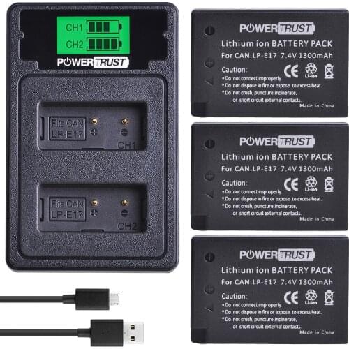 3PCS LP-E17 LPE17 LP E17 Camera Battery+LCD Dual USB Charger with Type C Port for Canon EOS T6i 750D T6s 760D 800D M3 M5 8000D