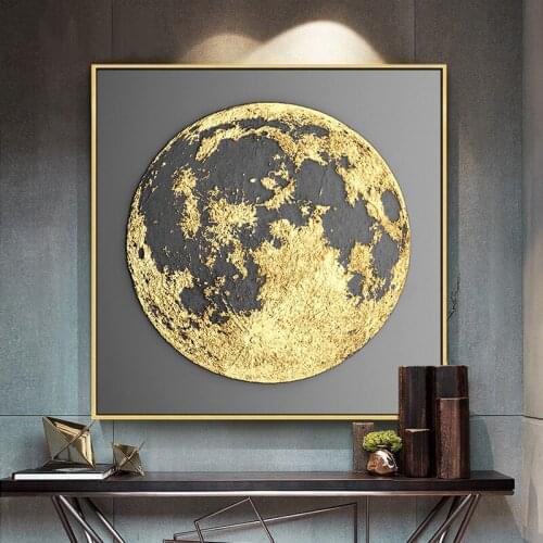 Golden Art Abstract Globe Painting Earth Canvas Sun Cuadro Square Decoraction Wall Decor Art Picture for Living Room Home Decor