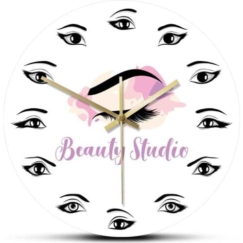 Beauty Salon Lash and Brow Groomer Gift Mute Printed Acrylic Wall Hanging Clock Eyelashes Beauty Studio Decor Art Wall Watch