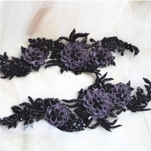 1 pair Rhinestone Lace Applique Deluxe 3D Rhinestone Beaded Crystal Applique With Flower Wedding Dress Sash Bridal Belt Headband