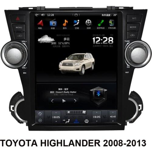 10.4 Inch Car Radio Tesla Style Screen Car Multimedia Player Android 9.0 Car GPS Navigation For TOYOTA HIGHLANDER 2008-2013
