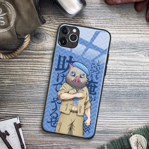 Inosuke Hashibira Kimetsu No Yaiba Anime Soft TPU Glass Phone Case for IPhone SE 6s 7 8 Plus X Xr Xs 11 12 Mini Pro Max Samsung