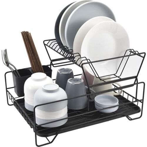 CN RU Warehosue Dish Drying Rack Kitchen Shelf Organizer Over Sink Utensils Bowl Pans Tray Draining Holder Simple Fashion