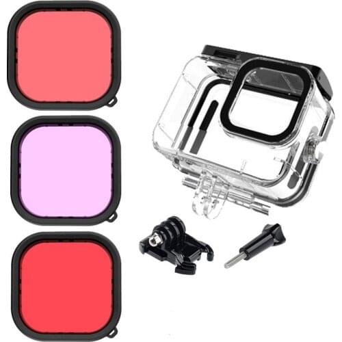 For Gopro 9 Waterproof Case Underwater Diving Protective Shell Red Pink Purple Filter Set For Gopro Hero 9 Camera Accessories