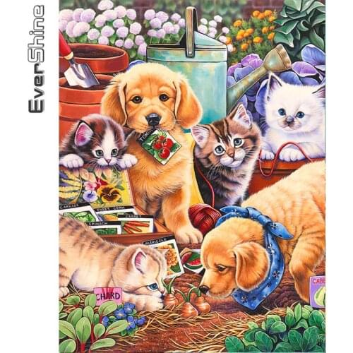 Evershine Diamond Embroidery Dog Full Square Round Diamond Painting Cat Picture Rhinestone Animal Mosaic Handmade Gift
