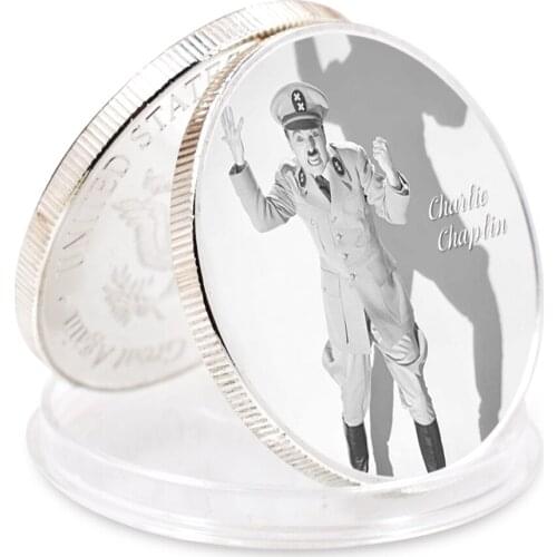Art Ornament 2021 Art Craft Gift Charlie Chaplin Sliver Plated Art Ornament Business Coin Holiday Gift Home Decor
