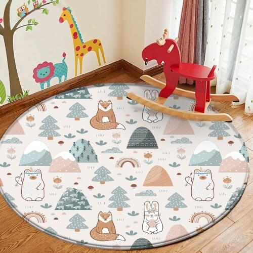 Cute Animal Pattern Children Comfortable Round Carpet Top Brand Non-Slip Children Flannel Carpet Baby Carpet Baby Play Mat