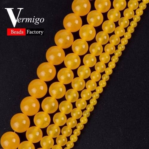 Wholesale Natural Gem Stone Beads Yellow Chalcedony Jades Round Loose Beads For Jewelry Making 4-12mm Diy Bracelet 15"Strand
