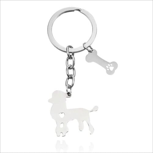 Poodle pendant keychain with bone