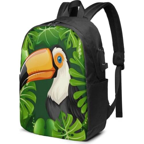 Fashion Backpack Wild Toucan Forest Student School Bag For Boy Girl Teenager USB Charge Computer Laptop Back Pack