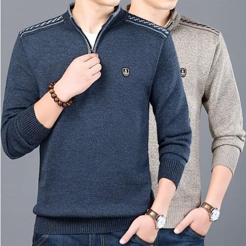 Men Sweaters Thick Warm Winter Zipper Sweater Cashmere Wool Sweaters Man Casual Knit Long Sleeve Stand Collar Pullovers clothes