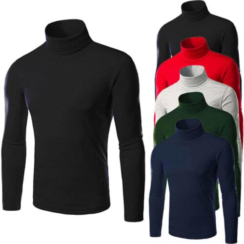 Fashion Mens Thermal Solid High Collar Turtleneck Pullover Long Sleeve Sweater Pullover Stretch Shirts