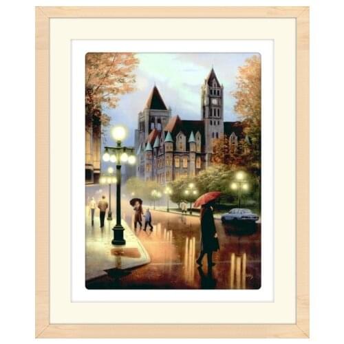 Top Quality 14CT Counted Unprinted Cross Stitch Kits Needlework City Scenery in the Rain For Embroidery Home Decor Arts Handmade