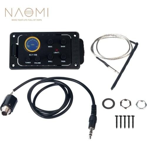 NAOMI KLT-10B 4 Band EQ Equalizer Preamp Pickup W/ Round Screen Tuner Guitar Preamp EQ Pickup Tuner
