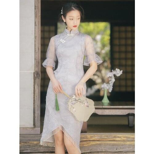 2021 new fashion womens clothing Mandarin Collar Vintage dresses woman dress