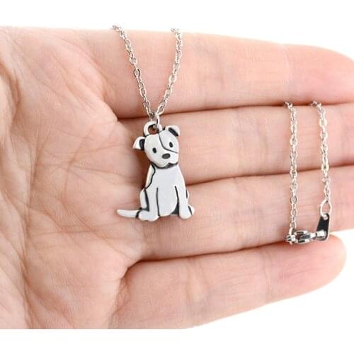New Fashion Pit Bull Stainless Steel Chain Long Necklace Women Boho Cute Dog Pendant Necklaces For Men Jewelry Choker Lover Gift