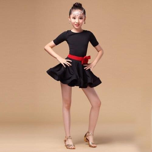 2020 New Short Sleeves Latin Dance Dress Children Professial Ballroom Dance Dresses Kids Salsa Rumba Cha Cha Samba Tango Dress